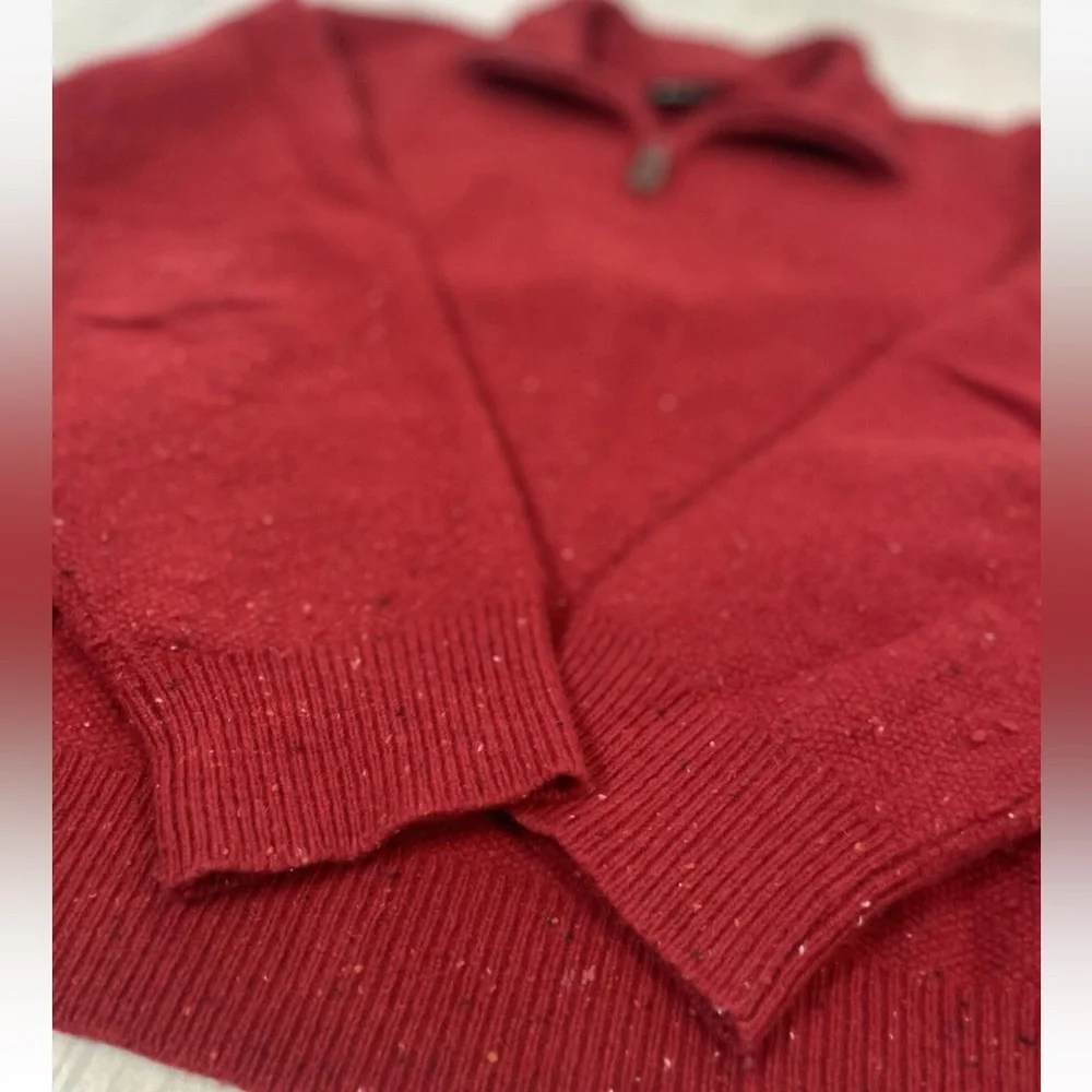 Jos. A. Bank Men's Lambswool Knit Sweater Pullover‎ with Leather Pull Zipper Red